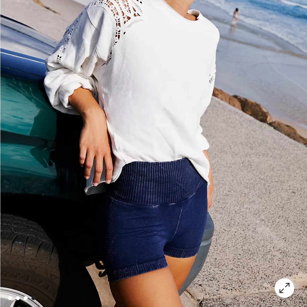 Free People Navy Blue High-Waist Athletic Shorts